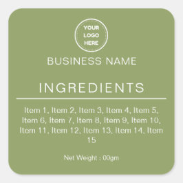 Adesivo Quadrado Rótulo de Lista de Ingredientes com Logotipo Moder