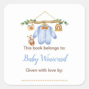Adesivo Quadrado Rótulo de Livro Chuveiro de Bebê Menino Outono  Li