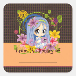 Adesivo Quadrado Rótulo de Livro Fada Dragão