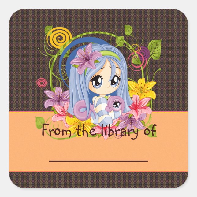 Adesivo Quadrado Rótulo de Livro Fada Dragão (Frente)