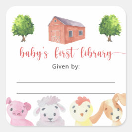 Adesivo Quadrado rótulo de livro para chá de bebê fazenda, livros p