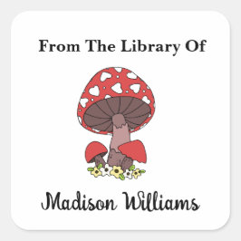 Adesivo Quadrado Rótulo de Livro Personalizado do Cogumelo Retroati