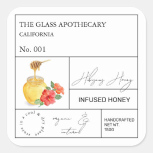 Adesivo Quadrado Rótulo de Mel de Apothecary Hibiscus Infuso