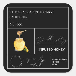 Adesivo Quadrado Rótulo de Mel de Apothecon Dandelion Infuso