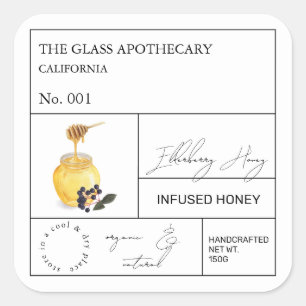 Adesivo Quadrado Rótulo de Mel de Aveleiro Apothecary