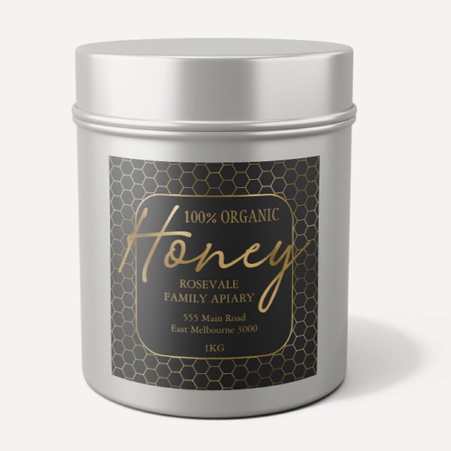 Adesivo Quadrado Rótulo de Mel de mel com carvão Dourado moderno (Criador carregado)