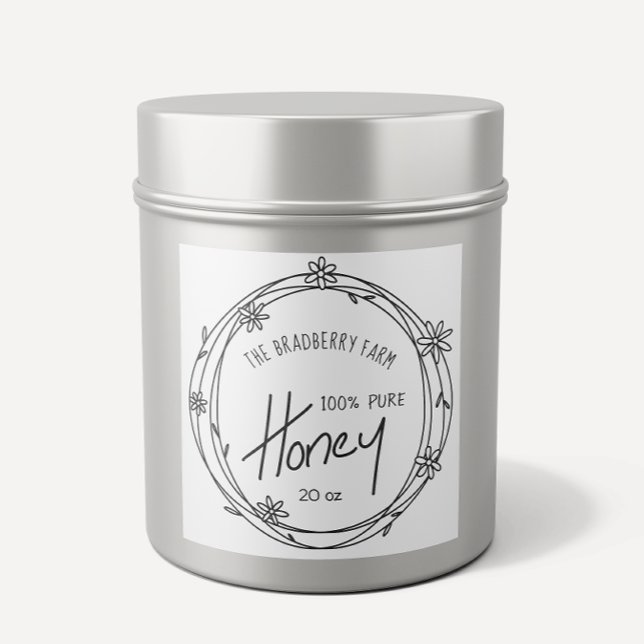 Adesivo Quadrado Rótulo De Mel De Mel Preto E Branco (Criador carregado)