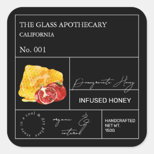 Adesivo Quadrado Rótulo de Mel de Pomegranato de Apothecary
