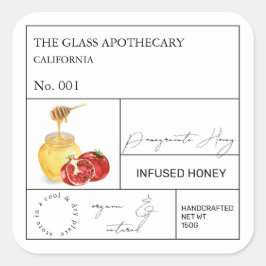 Adesivo Quadrado Rótulo de Mel de Pomegranato de Apothecary