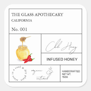 Adesivo Quadrado Rótulo de Mel Infusível Apothecary Chili