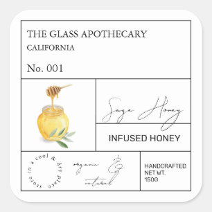 Adesivo Quadrado Rótulo de Mel Infuso do Apothecary Sage