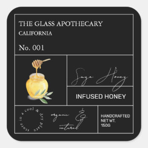 Adesivo Quadrado Rótulo de Mel Infuso do Apothecary Sage