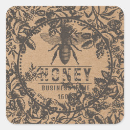 Adesivo Quadrado Rótulo de mel Kraft | Flores E Abelhas