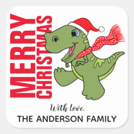 Adesivo Quadrado Rótulo de Natal de Dinossauro