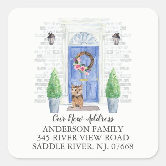 Adesivo Quadrado Rótulo de Novo Endereço da Porta Azul Norfolk Terr (Frente)
