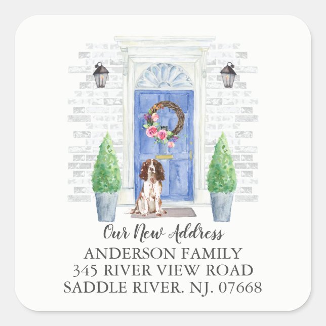 Adesivo Quadrado Rótulo de Novo Endereço da Porta do Spinger Spanie (Frente)