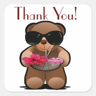 Adesivo Quadrado Rótulo de Obrigado Urso de Teddy