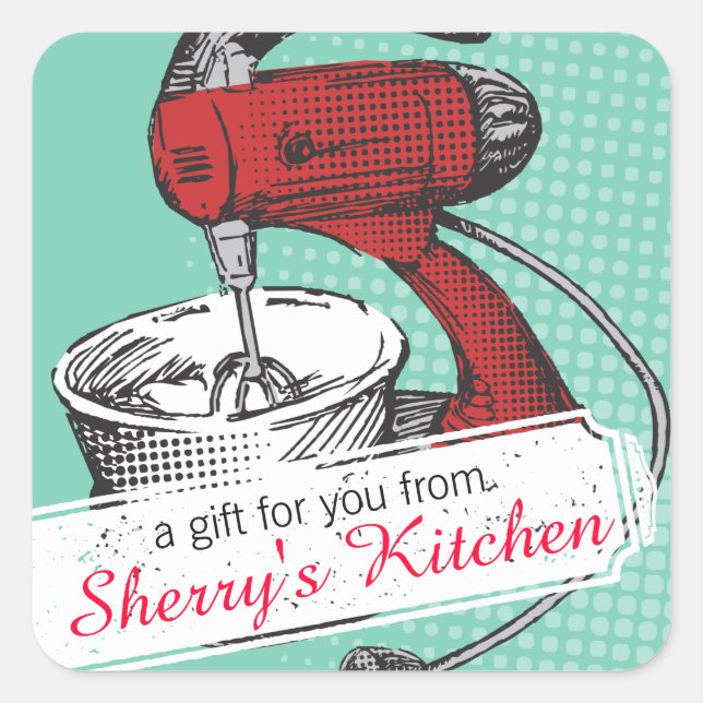 Adesivo Quadrado Rótulo de padaria de panificação de retrato de cor (Frente)