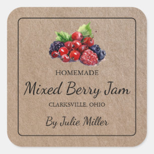 Adesivo Quadrado Rótulo de Papel Kraft Misturado Berry Jam Square
