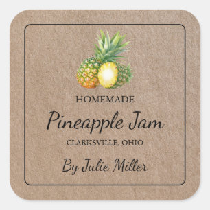Adesivo Quadrado Rótulo de Papel Kraft Pineapple Jam Square Homemad