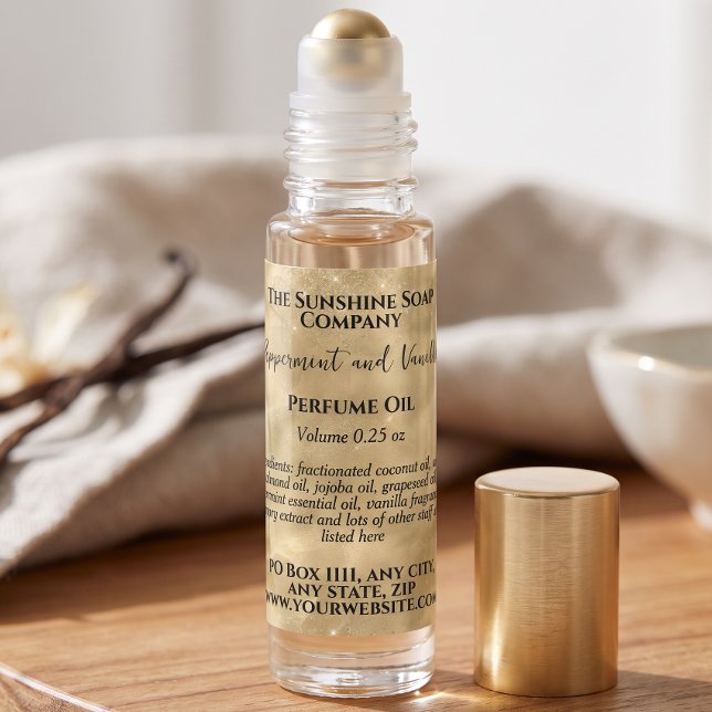 Adesivo Quadrado Rótulo de perfume com purpurina dourada (Criador carregado)