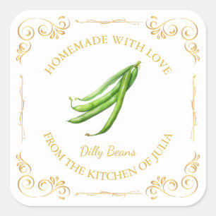 Adesivo Quadrado Rótulo de Pickle Square de Feijões Dilly Homemade
