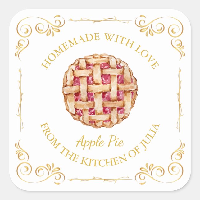 Adesivo Quadrado Rótulo de Pilha de Pizza Homemade l Branco (Frente)