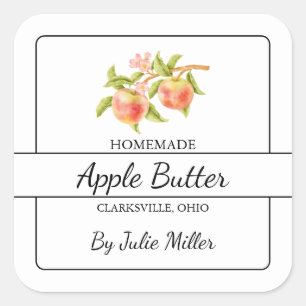 Adesivo Quadrado Rótulo de Praça da Manteiga de Maçã Caseira