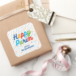 Adesivo Quadrado Rótulo de Presente de Purim Quadrado Personalizad