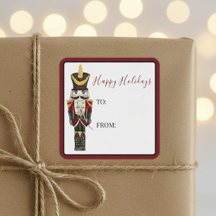 Adesivo Quadrado Rótulo de Presente Tradicional de Natal Feliz