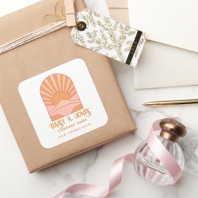 Adesivo Quadrado Rótulo de Produto Boho Retro Amanhecer (Presentear)