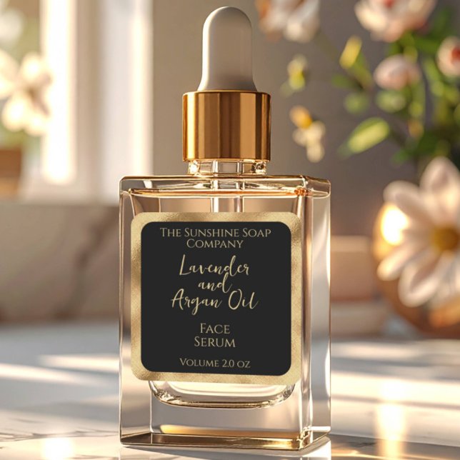 Adesivo Quadrado Rótulo de produto cosmético quadrado - preto e our (Criador carregado)