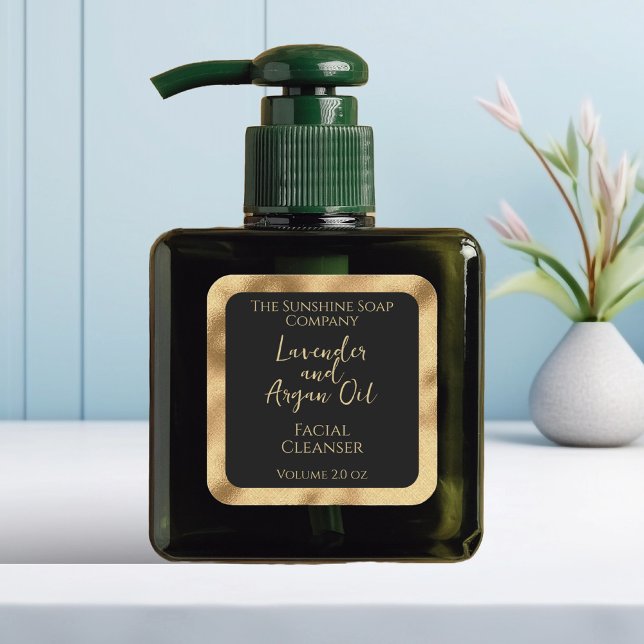 Adesivo Quadrado Rótulo de produto cosmético quadrado - preto e our (Criador carregado)