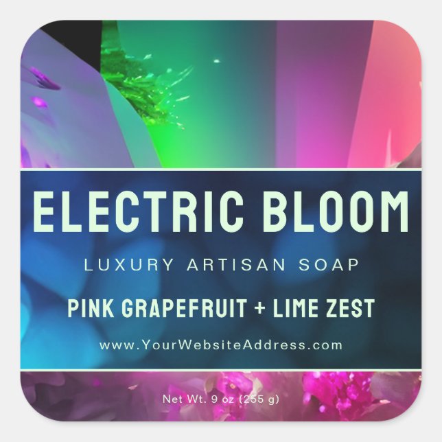 Adesivo Quadrado Rótulo de Produto Crystal Blue Inspirado em Neon R (Frente)