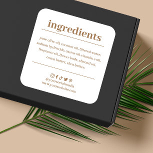 Adesivo Quadrado Rótulo de Produto da Lista de Ingredientes de Sab
