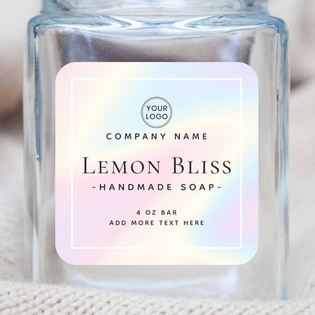 Adesivo Quadrado Rótulo de produto de aparência holográfica branca (Criador carregado)