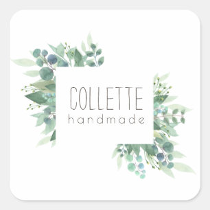 Adesivo Quadrado Rótulo De Produto De Borda Eucalyptus Feita À Mane
