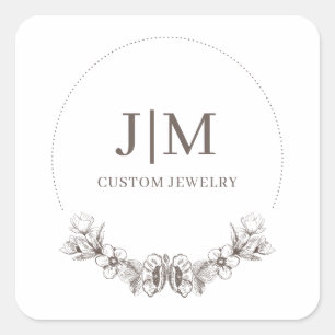 Adesivo Quadrado Rótulo de Produto de Jeweler de Monograma Moderno