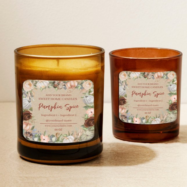 Adesivo Quadrado Rótulo de Produto de Papel para Artesanato Floral (#zazzlemade #fallpumpkin)