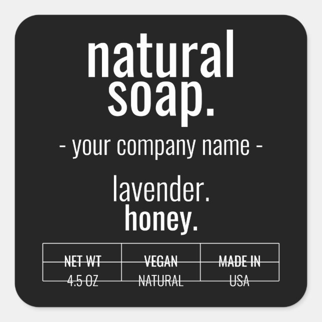 Adesivo Quadrado Rótulo de Produto de Soap Natural Design (Frente)