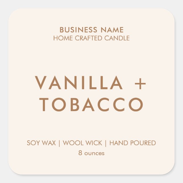 Adesivo Quadrado Rótulo de Produto de Vela Mínima Moderna (Frente)