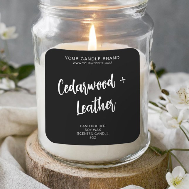 Adesivo Quadrado Rótulo de Produto de Vela Moderna Preta Mínima (Criador carregado)