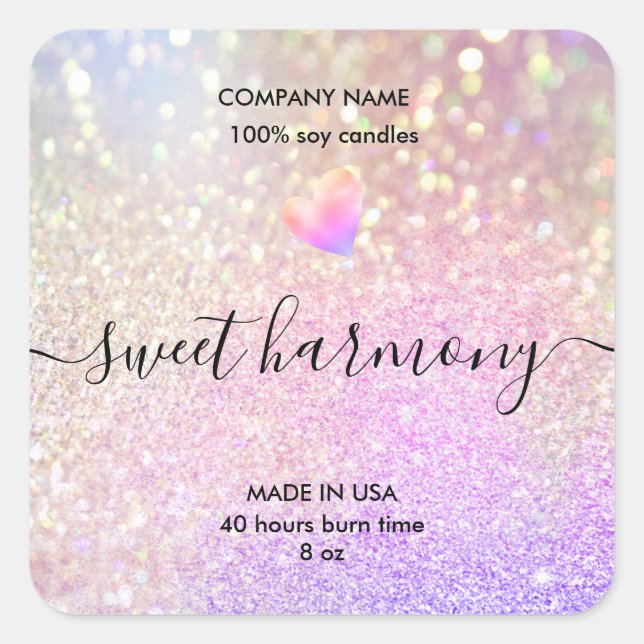 Adesivo Quadrado Rótulo de produto de velas rótulo frasco iridescen (Frente)