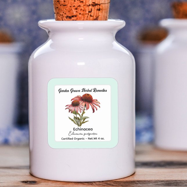 Adesivo Quadrado Rótulo de Produto Echinacea Purple Coneflower (Criador carregado)