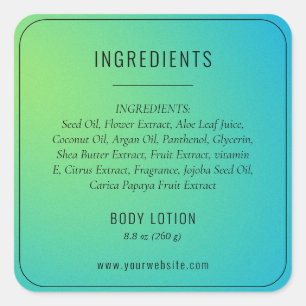 Adesivo Quadrado Rótulo de Produto Lista de Ingredientes Azul Verde