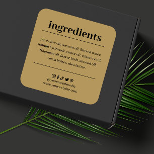 Adesivo Quadrado Rótulo de Produto Lista de Ingredientes Soap