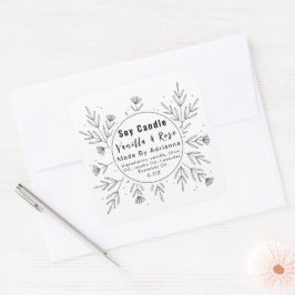 Adesivo Quadrado Rótulo de Produto Monograma Floral Bonito