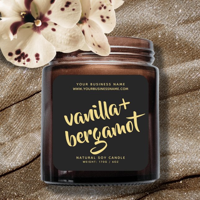 Adesivo Quadrado Rótulo de produto para velas de ouro preto moderno (Criador carregado)