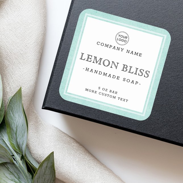 Adesivo Quadrado Rótulo de produto quadrado azul-aqua claro (Light aqua blue border square product label)