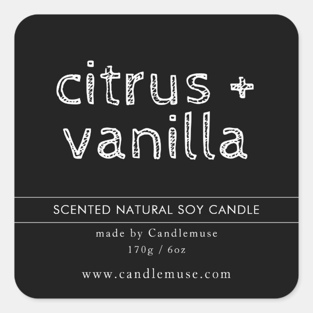 Adesivo Quadrado Rótulo de produto simples de vela preta moderna (Frente)